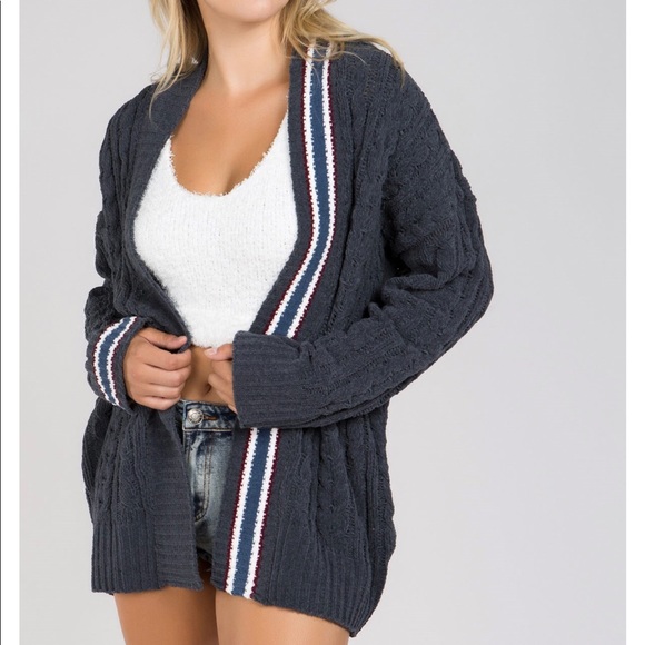 Desired Collection Sweaters - LAST1️⃣Varsity Chenille Charcoal Cardigan